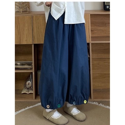 日系彩扣九分花苞休闲灯笼裤女