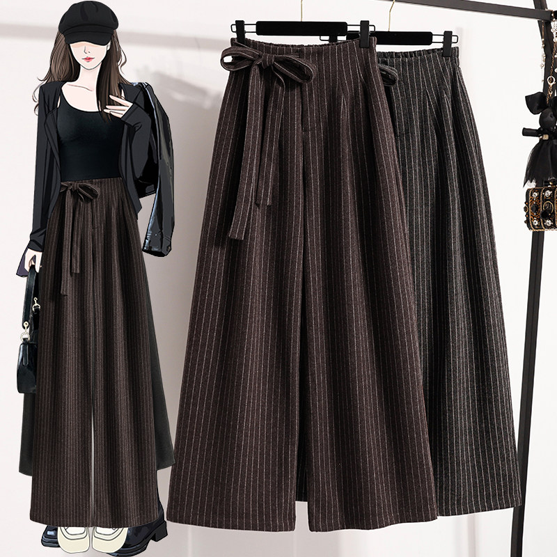 韩系竖条纹加厚毛呢阔腿裤女冬季胖mm宽松慵懒遮胯显瘦垂感长裤子,女装/女士精品,大码裤装,淘宝优惠券,粉丝福利购,淘宝优惠卷