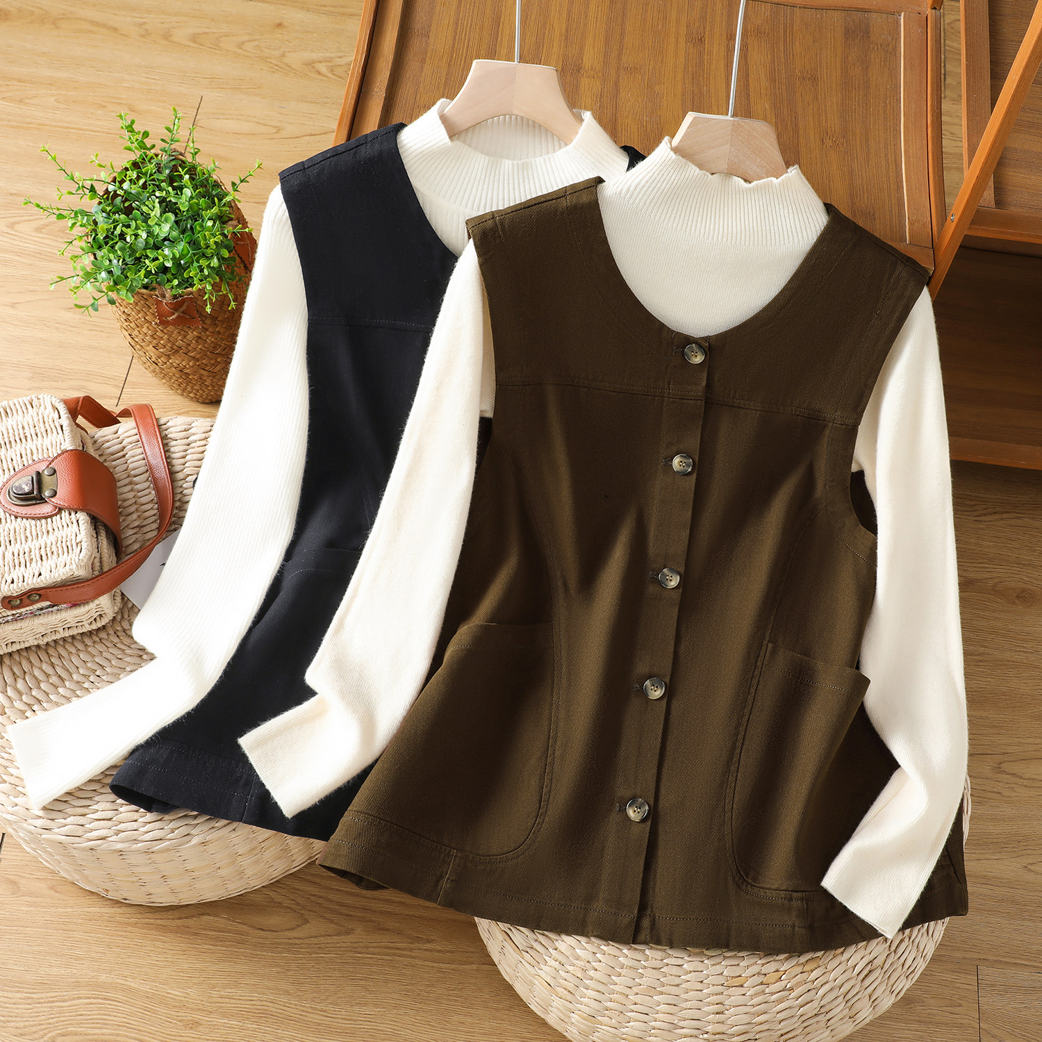 复古韩系圆领叠穿马甲背心女春装新款宽松小个子休闲外搭坎肩上衣,女装/女士精品,马夹,淘宝优惠券,粉丝福利购,淘宝优惠卷