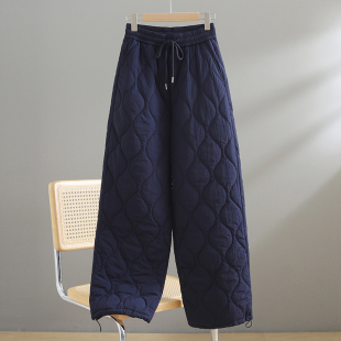 子女胖MM松紧腰抽绳宽松休闲外穿棉裤 冬季 加厚保暖压线加棉阔腿裤