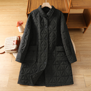 休闲翻领过膝洋气夹棉棉服外套 时尚 轻薄绗缝中长款 羽绒棉衣女冬季