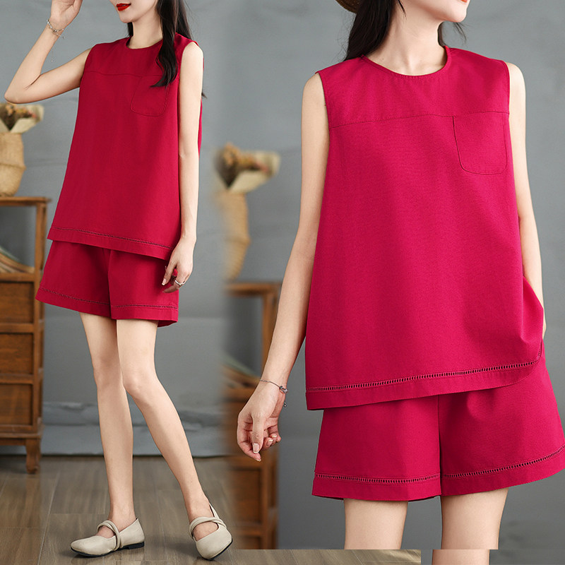 时尚套装女夏季2024新款宽松无袖背心上衣休闲阔腿短裤亚麻两件套,女装/女士精品,大码套装,淘宝优惠券,粉丝福利购,淘宝优惠卷