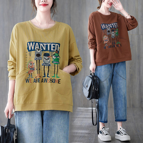 春秋打底衫女士减龄卡通长袖t恤