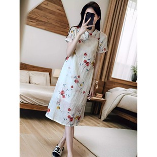 连衣裙 高端气质石榴印花短袖 复古中国风少女年轻款 旗袍2025年夏季