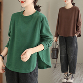 打底衫 设计感小众开叉套头圆领卫衣女秋季 宽松慵懒风长袖 纯色上衣