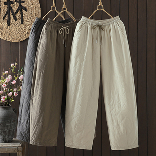 松紧腰抽绳夹棉保暖长裤 冬季 女宽松大码 2025纯色休闲外穿棉裤 新款