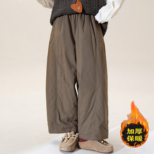 2025冬季新款复古松紧腰阔腿大码棉裤女宽松显瘦百搭休闲保暖长裤