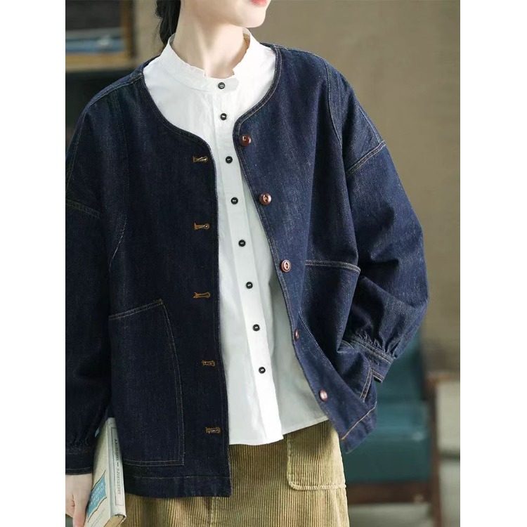 文艺复古全棉水洗牛仔短外套 撞色线率性工装上衣女2024秋装新款,女装/女士精品,常规大码外套,淘宝优惠券,粉丝福利购,淘宝优惠卷