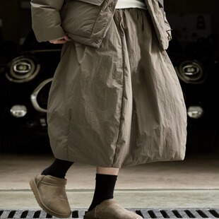 日系复古加厚羽绒棉半身裙女秋冬工装 街头夹棉蓬松保暖中长裙 韩版