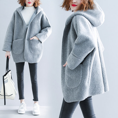 小菲家~羊羔毛外套女2024新款冬装加厚胖mm韩版大码宽松百搭大衣