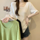 上衣宽松显瘦半袖 胖MM大码 T恤 新款 U领肌理感纯色短袖 女装 2024夏季