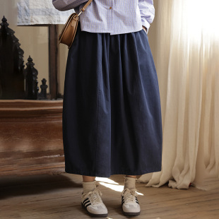日系文艺棉质花苞半身裙女春夏中长款 裙子胖mm梨型身材显瘦灯笼裙