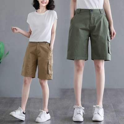 大码文艺斜纹全棉休闲工装短裤女