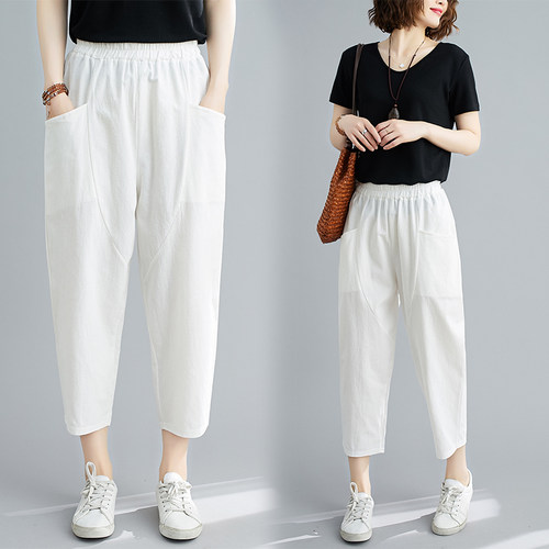 棉麻七分裤女夏2021文艺显瘦小脚