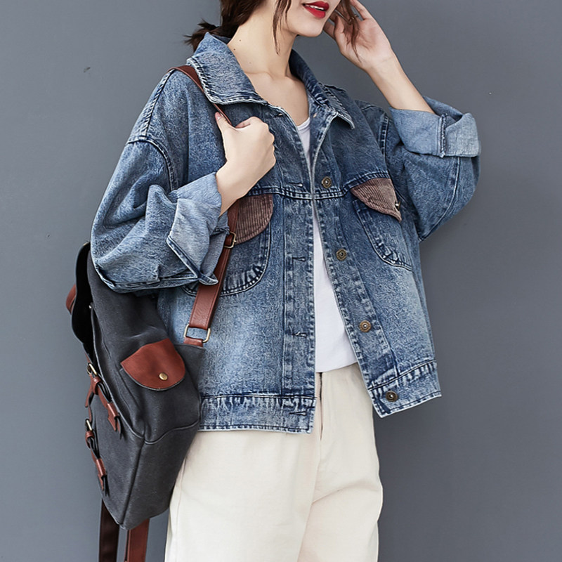 牛仔外套女短款2024新款秋冬宽松韩版时尚灯芯绒拼接百搭开衫夹克,女装/女士精品,短外套,淘宝优惠券,粉丝福利购,淘宝优惠卷