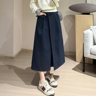 夏季 胖mm宽松纯色压褶半身裙女高腰a字裙遮肉显瘦中长裙 2025新款
