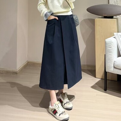 大牌剪标宽松纯色压褶半身裙女
