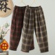 长裤 复古格子夹棉加厚保暖棉裤 高腰宽松百搭棉麻哈伦裤 新款 女冬季