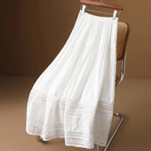 松紧腰白色半身裙女2025夏季 设计感下摆拼接蕾丝气质a字裙子 新款