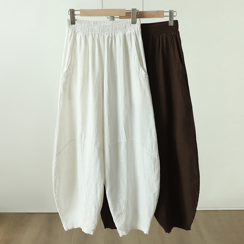 棉麻裤子女春夏2026新款松紧腰休闲裤宽松长裤打坐禅修太极灯笼裤