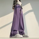 大码加绒侧开叉阔腿裤胖mm女2024秋冬新款高腰垂感加厚休闲运动裤