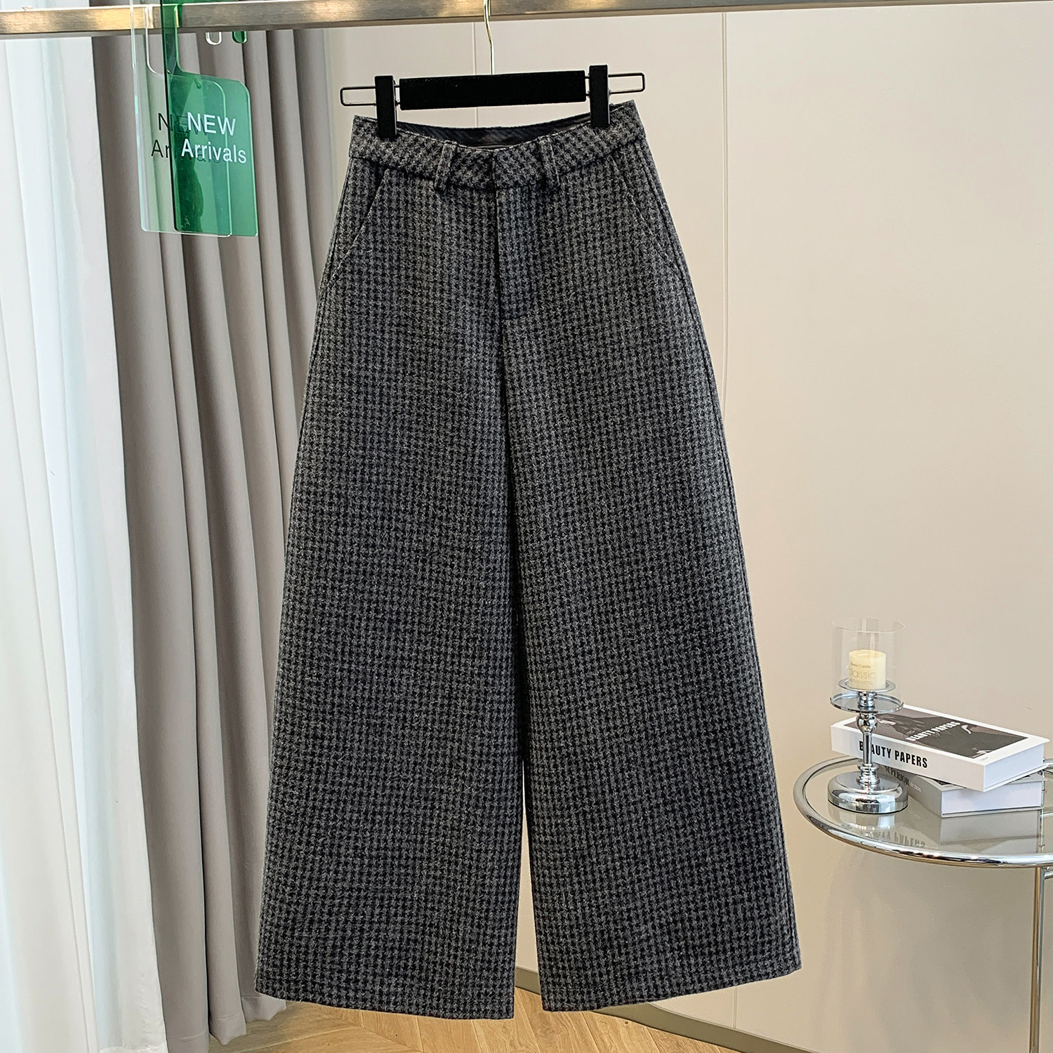 毛呢格子裤女冬季加厚奶奶裤2025新款欧货爆款裤子大码直筒阔腿裤,女装/女士精品,大码裤装,淘宝优惠券,粉丝福利购,淘宝优惠卷