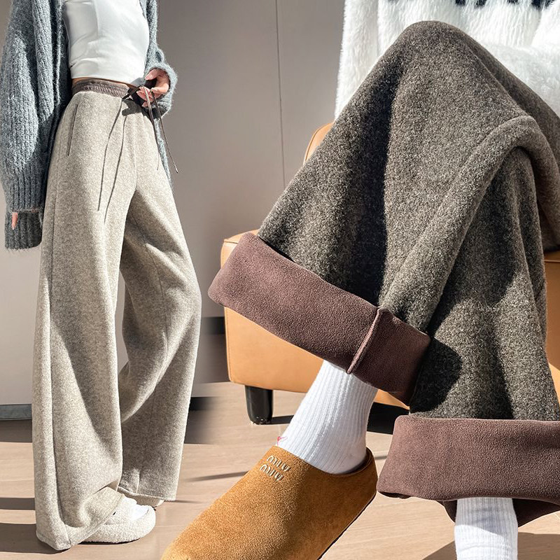 加绒加厚毛呢阔腿裤女冬季2025新款高腰垂感燕麦色小个子直筒长裤,女装/女士精品,休闲裤,淘宝优惠券,粉丝福利购,淘宝优惠卷