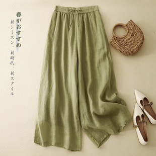 系带休闲裤 双层苎麻阔腿裤 洋气超仙飘逸长裤 松紧腰宽松裙裤 女夏季
