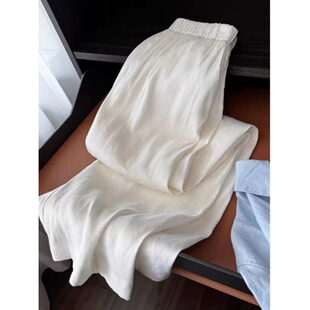 宽松显瘦高腰垂感直筒亚麻休闲裤 薄款 女夏季 高级感白色棉麻阔腿裤