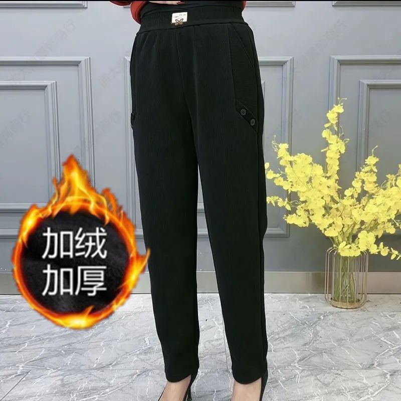 2025秋冬新款直筒裤子松紧腰工装小脚裤显瘦时尚文艺加绒保暖裤女