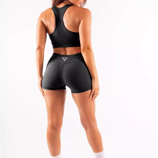 外贸女子运动瑜伽健身二分短裤提臀收腰磨毛紧身黑色跑步裤