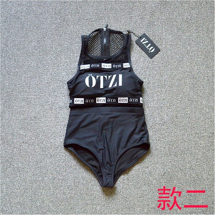 外贸原单 女子连体泳衣 带胸垫紧身拉链纱性感专业健身运动连体服