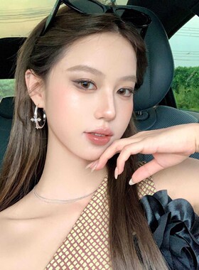 【蜜桃茶】千禧之约 闪锆十字架素圈耳环女辣妹风夸张大圆圈耳圈