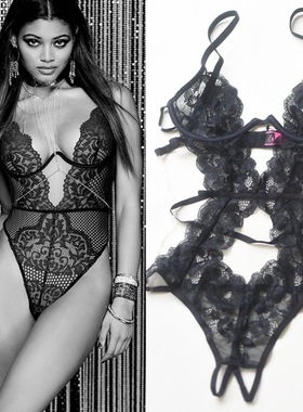 Lasenza辣嗓子蕾丝连体衣黑色开放式情趣内衣纯欲女上托聚拢火辣