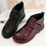 冬季老北京布鞋牛筋底保暖薄绒二棉女棉鞋透气舒适平底粘带妈妈鞋