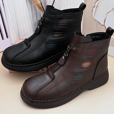 25冬季老北京女棉靴时尚加绒短靴防滑橡胶软底中老年户外休闲棉靴