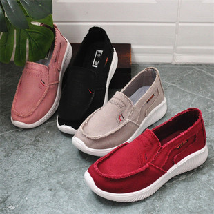 老北京布鞋帆布鞋子女22春秋季新款休闲一脚蹬懒人工作鞋糖果色黑