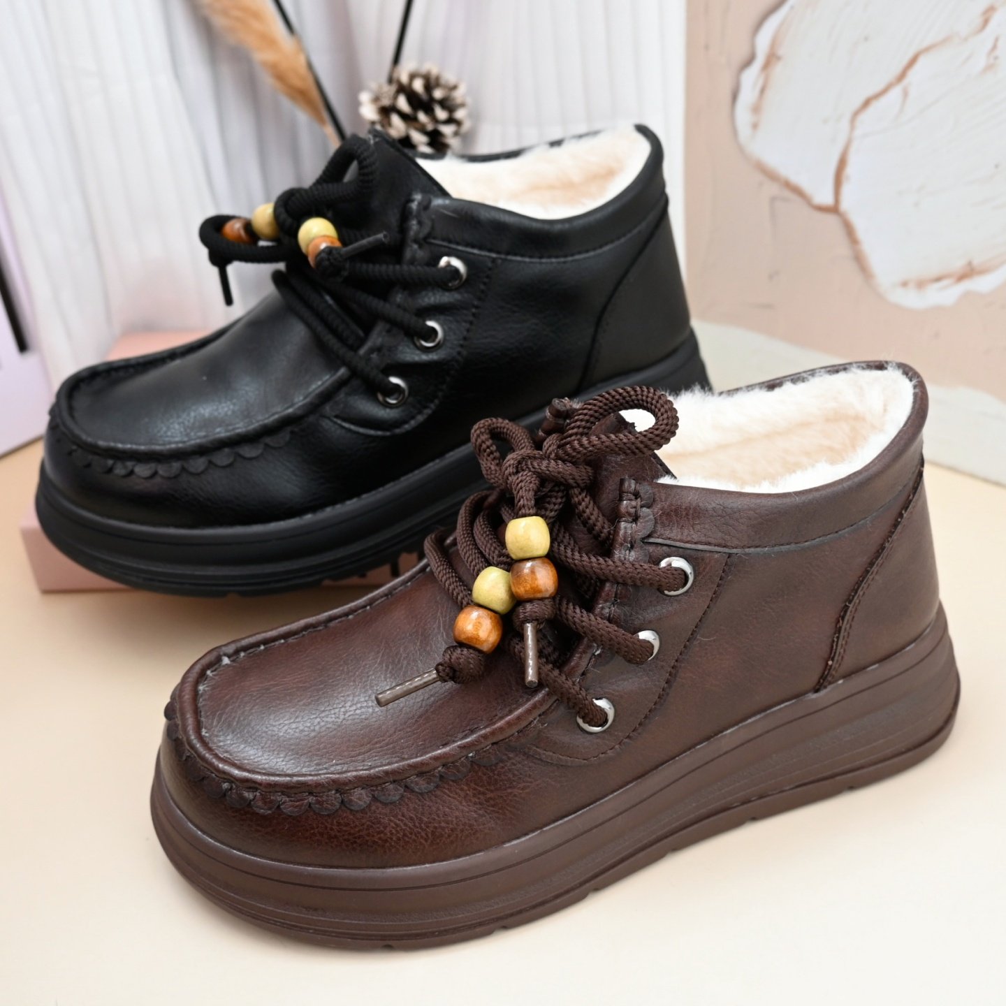 冬季羊毛女棉鞋老北京时尚妈妈系带皮鞋款式宽松防滑软底雪地黑色,女鞋,棉鞋,淘宝优惠券,粉丝福利购,淘宝优惠卷
