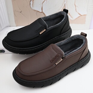 冬季老北京男款爸爸鞋时尚仿皮二棉薄绒布鞋超轻软底男棉鞋工作鞋