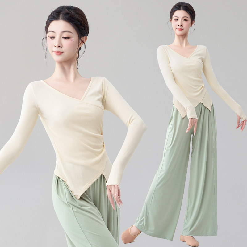 V领新款舞蹈练功服女套装上衣古典舞服现代舞民族服成人训练艺考