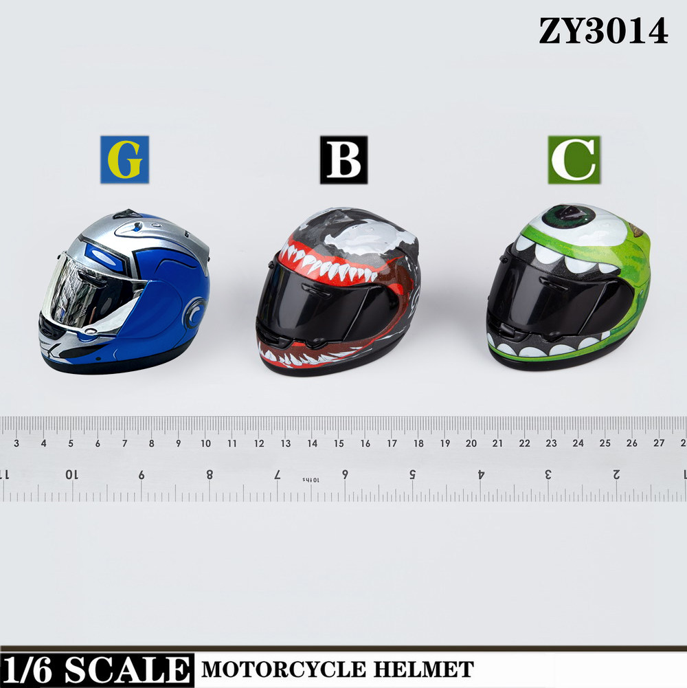 ZY3014兵人1/6摩托车 头盔 赛车机车模型摆件毒液白兵黑武士人偶