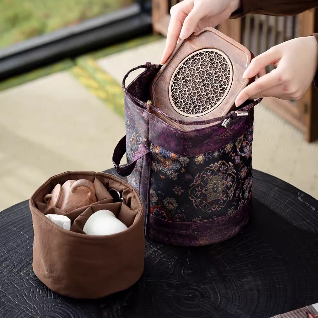 宋锦加厚一壶四杯收纳袋茶具包布袋茶杯袋提手袋旅行便携高档加厚