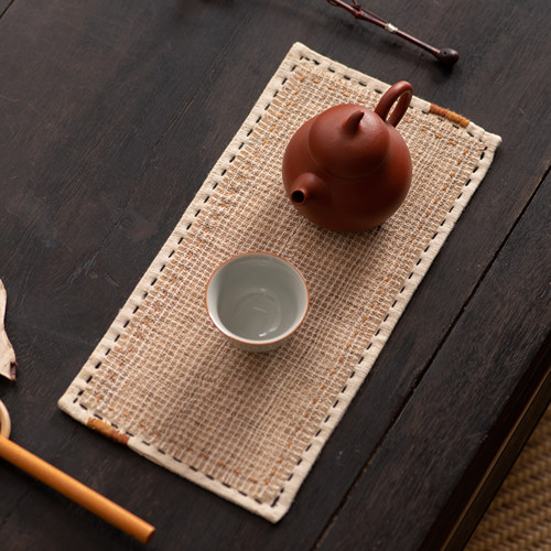 手纺苎麻老布手工流苏茶席