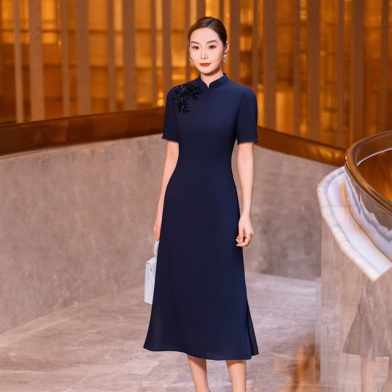 新中式国风连衣裙女雪纺a字裙