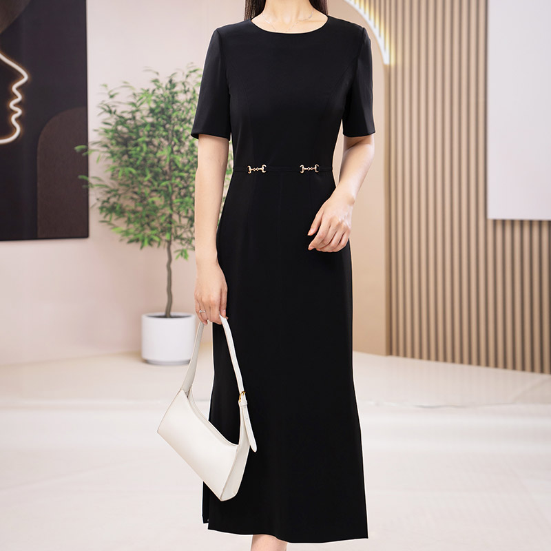 纳绎简约时尚小A摆梭织连衣裙