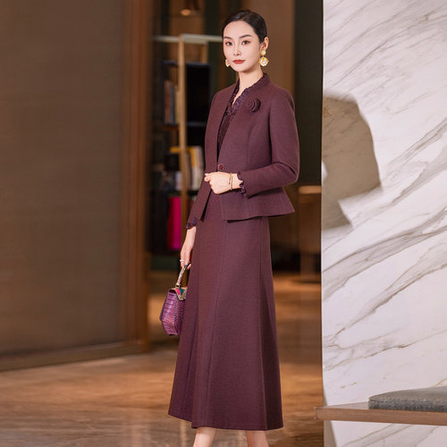 气质喜婆婆婚宴装时尚毛呢套装裙