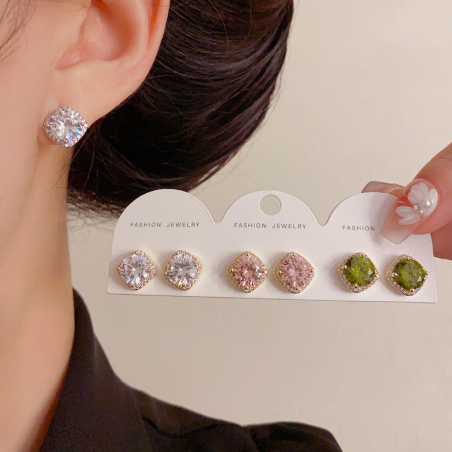 法式精致时尚轻奢锆石三色菱形