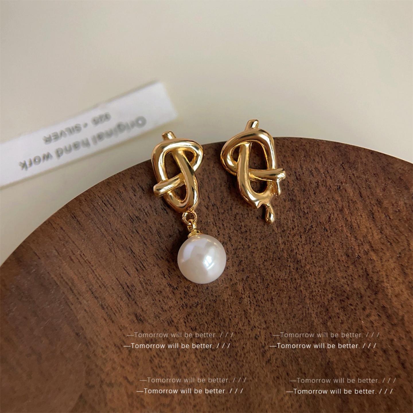 小众设计不对称绳结耳环女轻奢