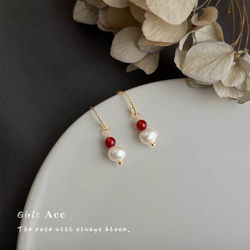 新中式手作淡水珍珠耳钉文艺复古