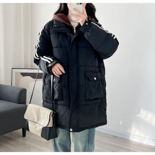 300斤冬装新款假两件连帽宽松羽绒棉衣女加厚棉袄特大码棉服外套